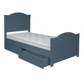 niebieskie łóżko dla dziecka z szufladami