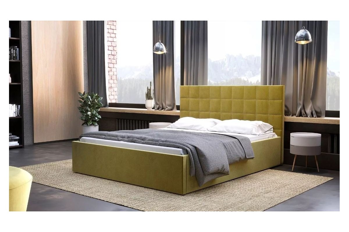 oliwkowe łóżko tapicerowane