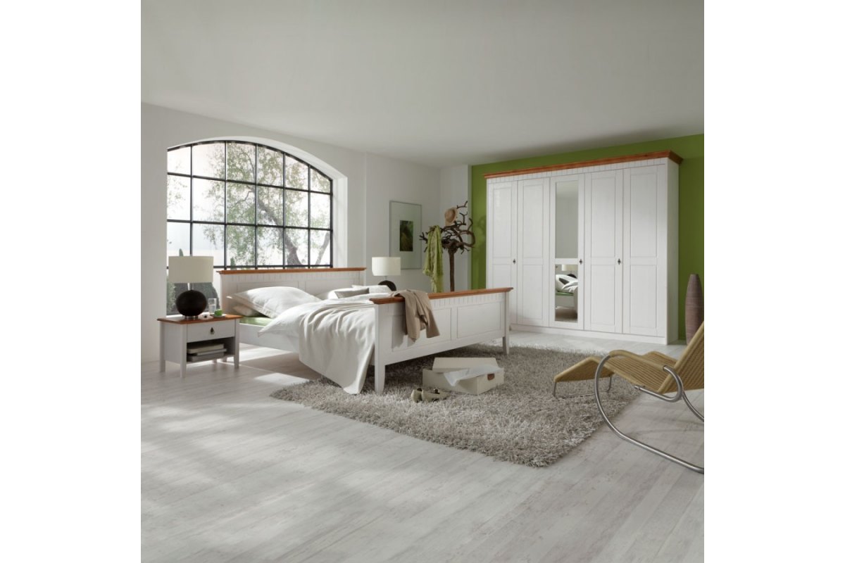 Białe drewniane łóżko do sypialni - Stilo
